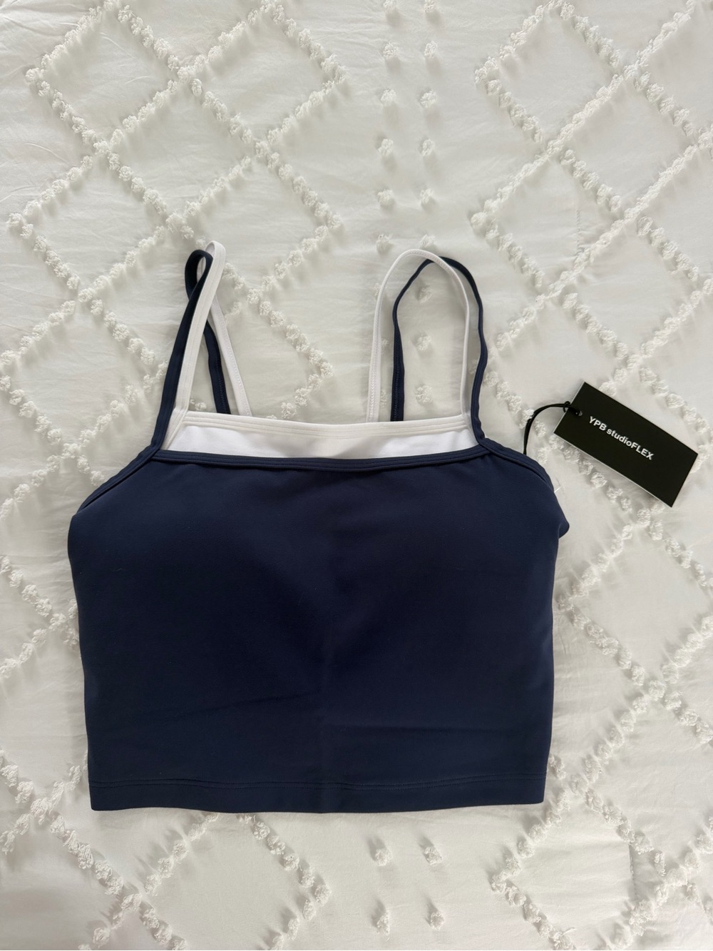 Abercrombie Navy and White double lined YPB studioFLEX Bralette Tank